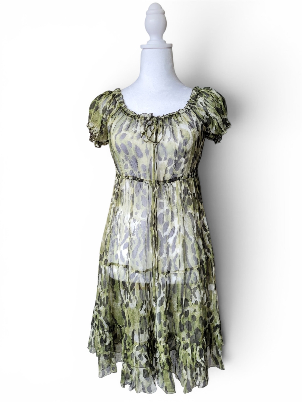 Vintage Y2K Blugirl Blumarine Silk chiffon babydoll minidress Green Animal Print